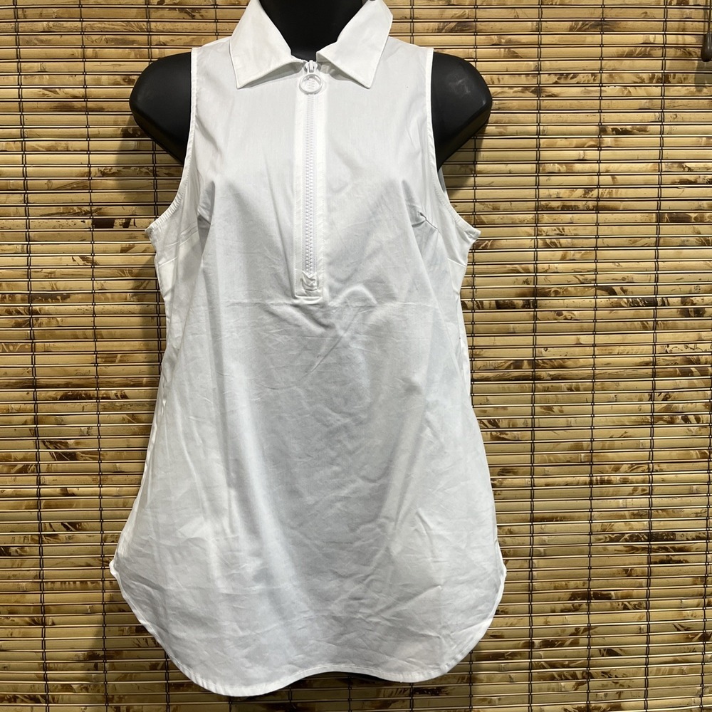 FLX Womens Sleeveless Quarter Zip Poplin Top White Collared Shirt XS Golf Tennis